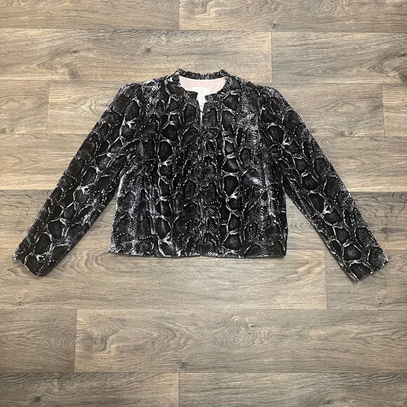 Rebecca Taylor Velvet Snake Jacket Silk Blend Black Size Large Animal Print - Picture 6 of 11